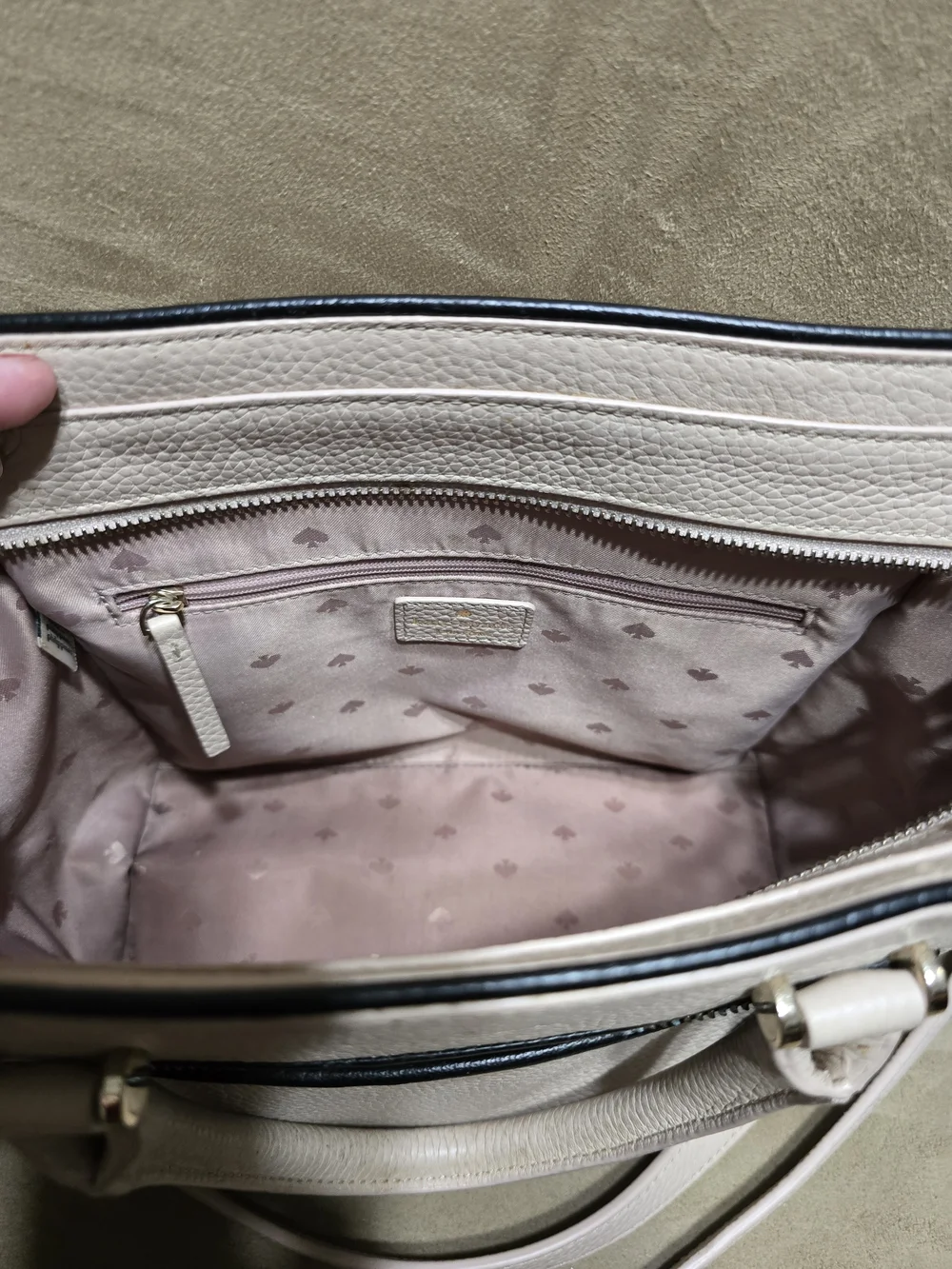Kate Spade Cream Pebbled Leather Satchel with Black Trim